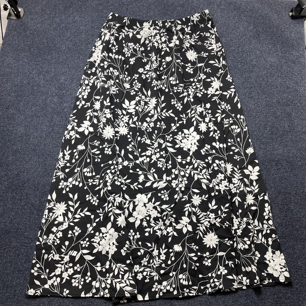 Vintage 220 Highway Skirt Womens Med Black Floral Maxi Long Elastic Waist Rayon